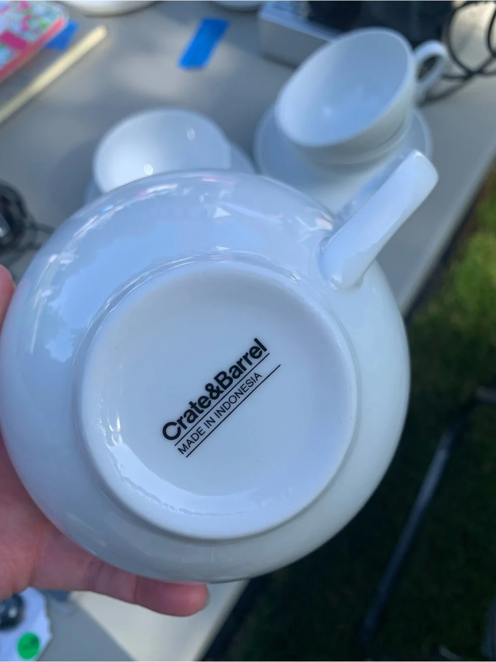Crate&Barrel White Porcelain Cappuccino Cups and Saucers Set